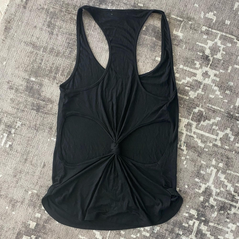 EUC Mavernie Size S black tank top, knot back detailing, cutout sides